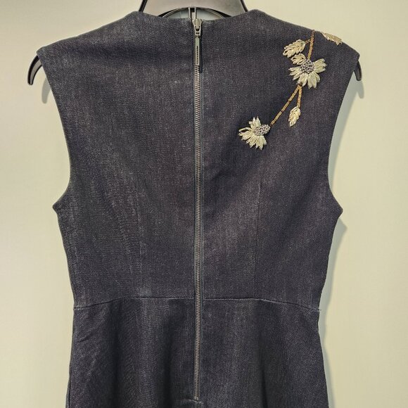 Elie Tahari Sleeveless Black Gray Denim Dress Beaded Sewn Detailing Size 4 - Picture 7 of 9
